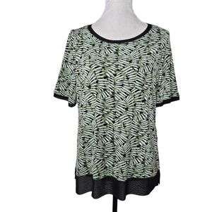 Anne Klein Green & Black Patterned Women's Top Short Sleeve Size Medium